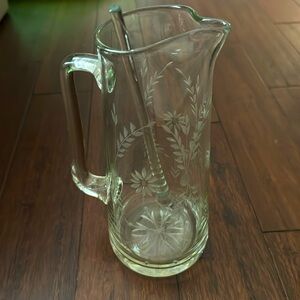 Vintage Etched Crystal Cocktail Pitcher w/stirrer